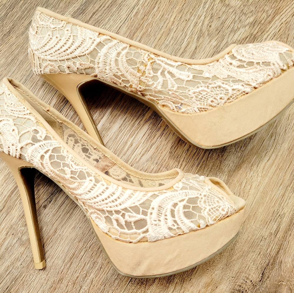 Nude, lace heels